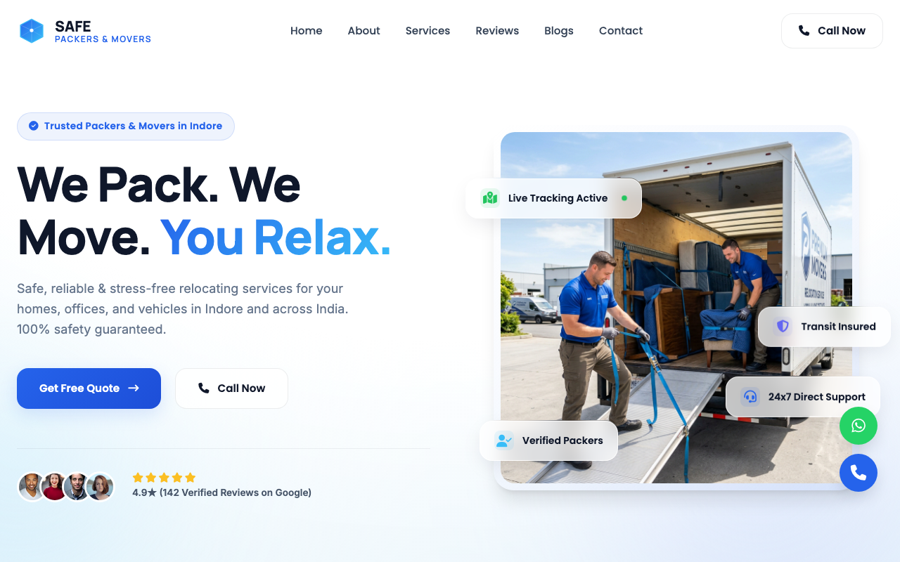 Safe Packers & Movers Live Website Preview